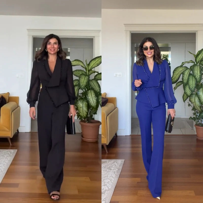 Ensemble  Élégant : Veste Asymétrique & Pantalon