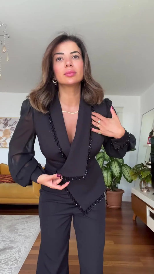 Ensemble  Élégant : Veste Asymétrique & Pantalon
